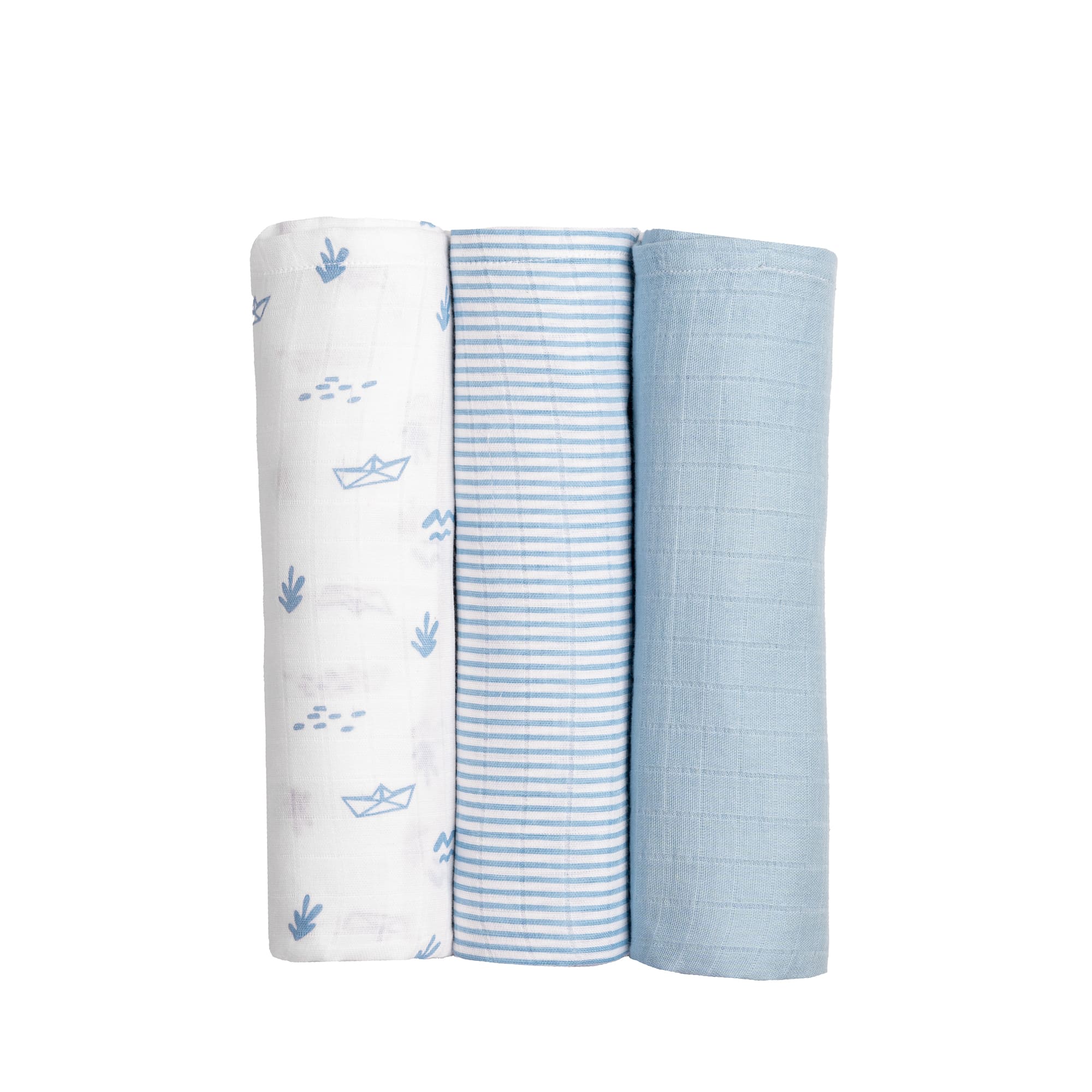 Boy Organic Cotton Muslin Swaddles, 0-1years-Sea Breeze-Blue