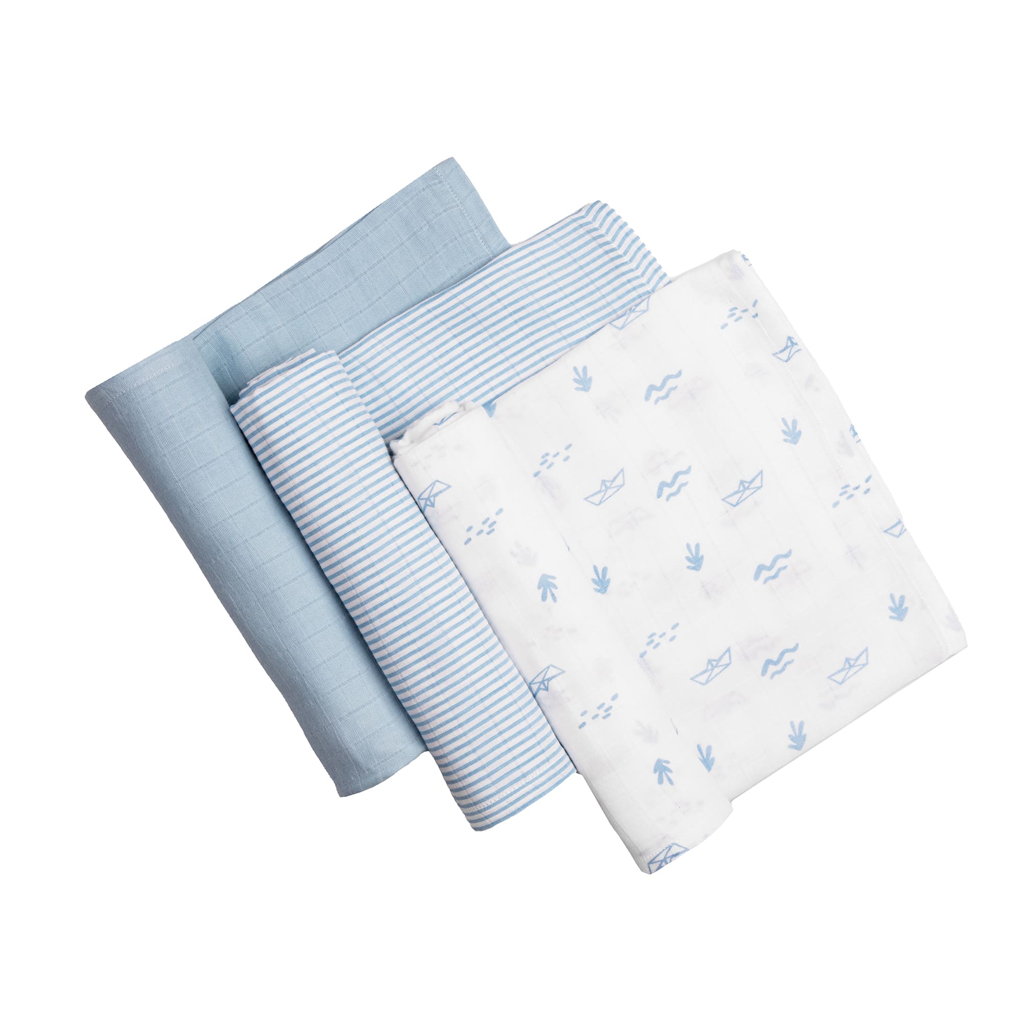 Boy Organic Cotton Muslin Swaddles, 0-1years-Sea Breeze-Blue
