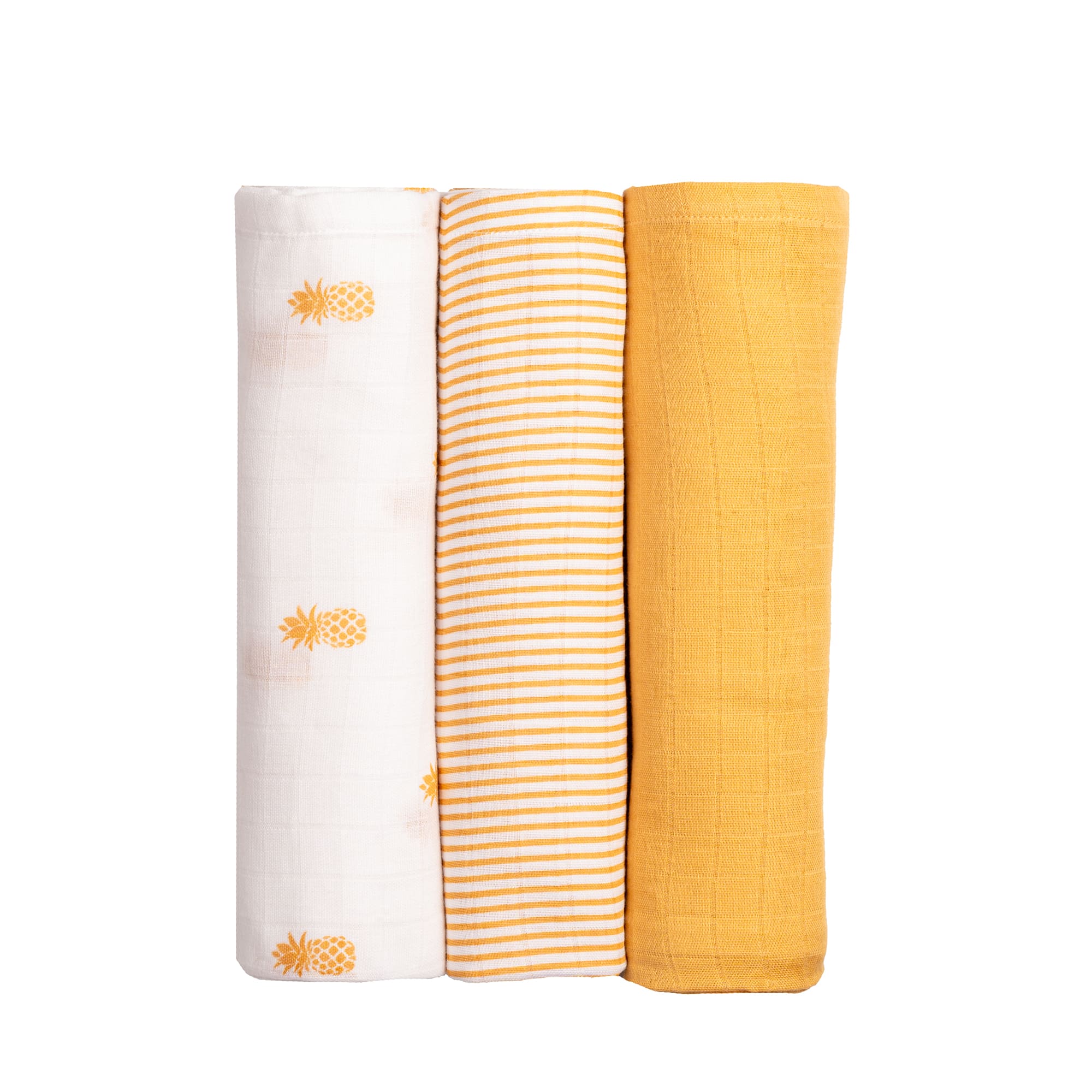 Unisex Organic Cotton Muslin Swaddles, 0-1 years-Pineapple Bliss-Yellow