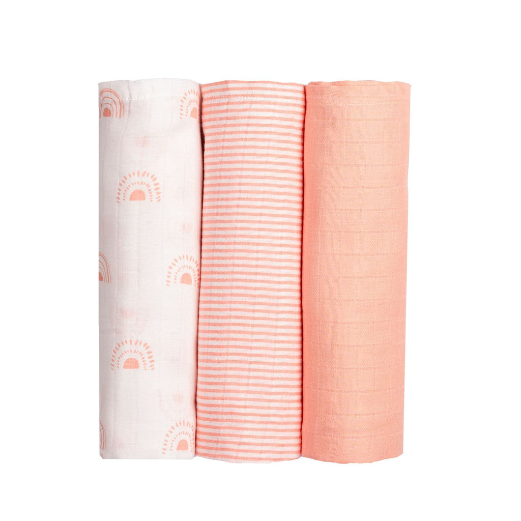 Girl Organic Cotton Muslin Swaddles, 0-1 years-Over the Rainbow-Pink