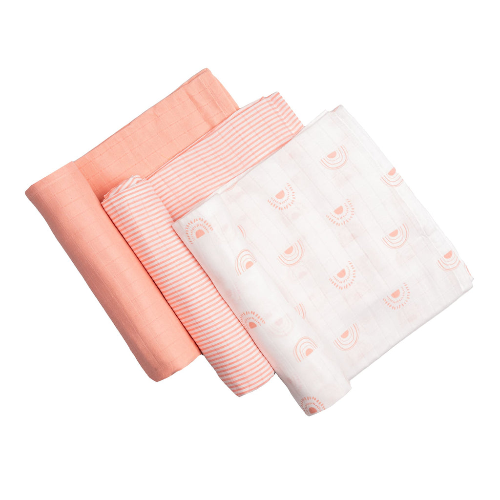 Girl Organic Cotton Muslin Swaddles, 0-1 years-Over the Rainbow-Pink