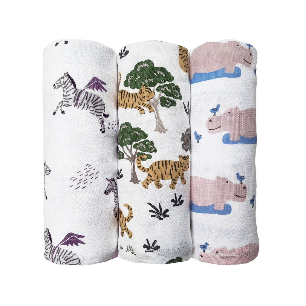 Unisex Organic Cotton Muslin Swaddles, 0-1 years-Safari-Multi
