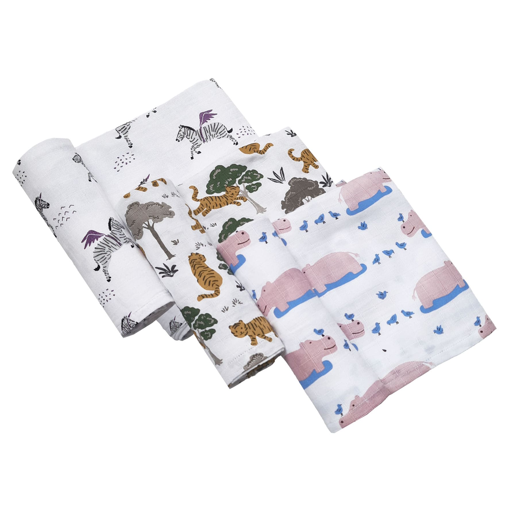 Unisex Organic Cotton Muslin Swaddles, 0-1 years-Safari-Multi
