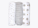 Unisex Organic Cotton Muslin Swaddles, 0-1 years-Sleepy Star (Metallic)-Grey