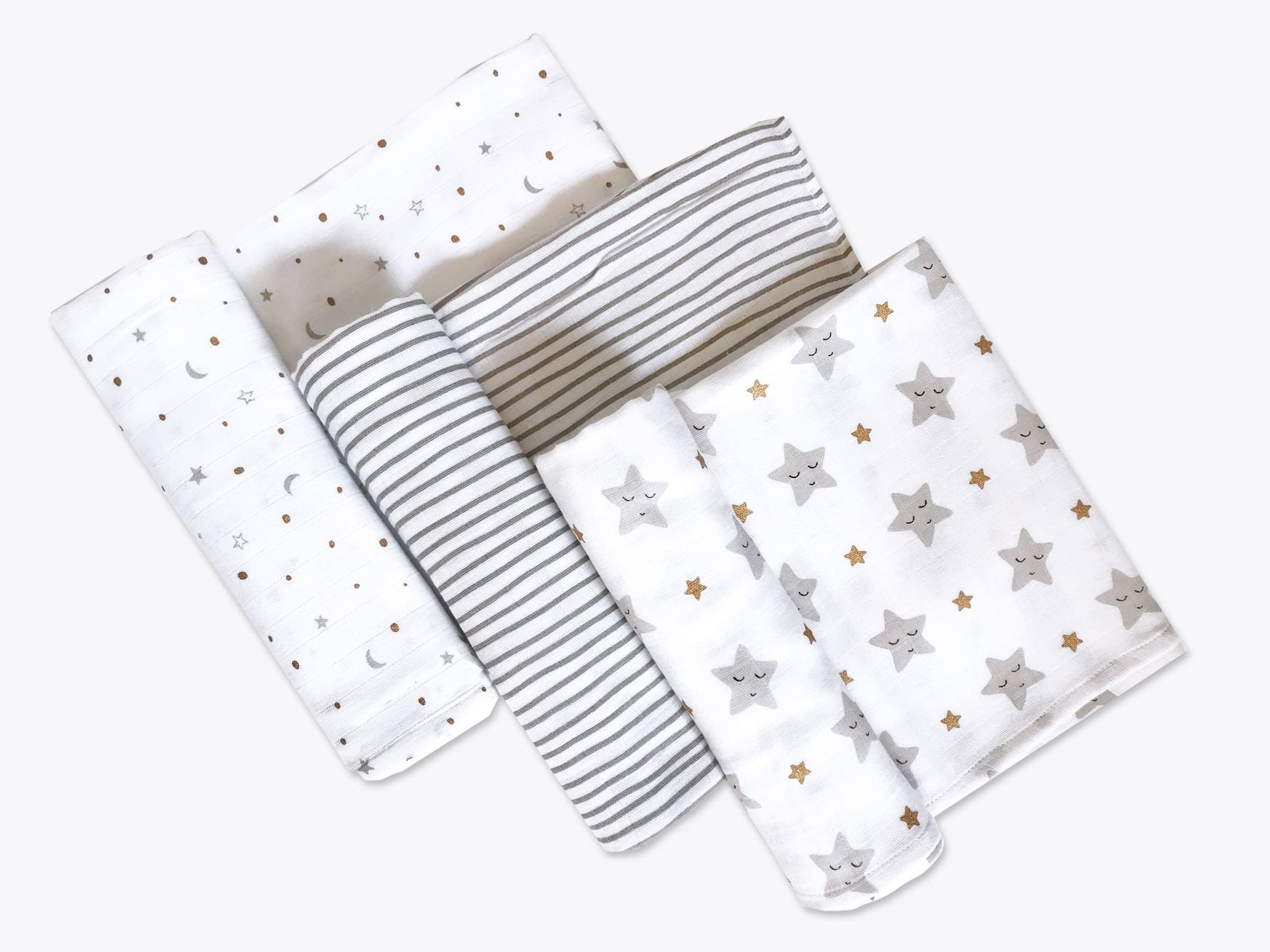 Unisex Organic Cotton Muslin Swaddles, 0-1 years-Sleepy Star (Metallic)-Grey
