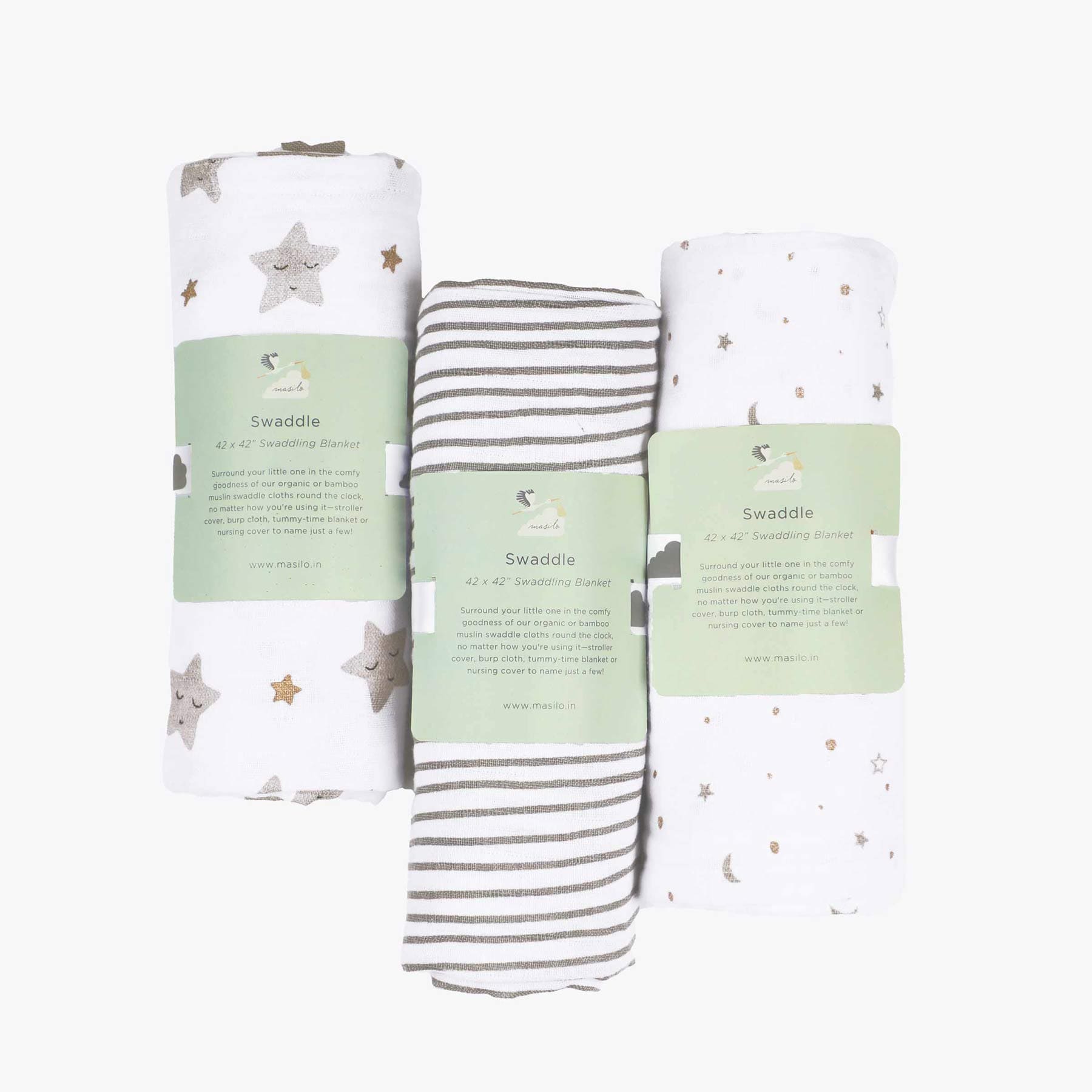 Unisex Organic Cotton Muslin Swaddles, 0-1 years-Sleepy Star (Metallic)-Grey