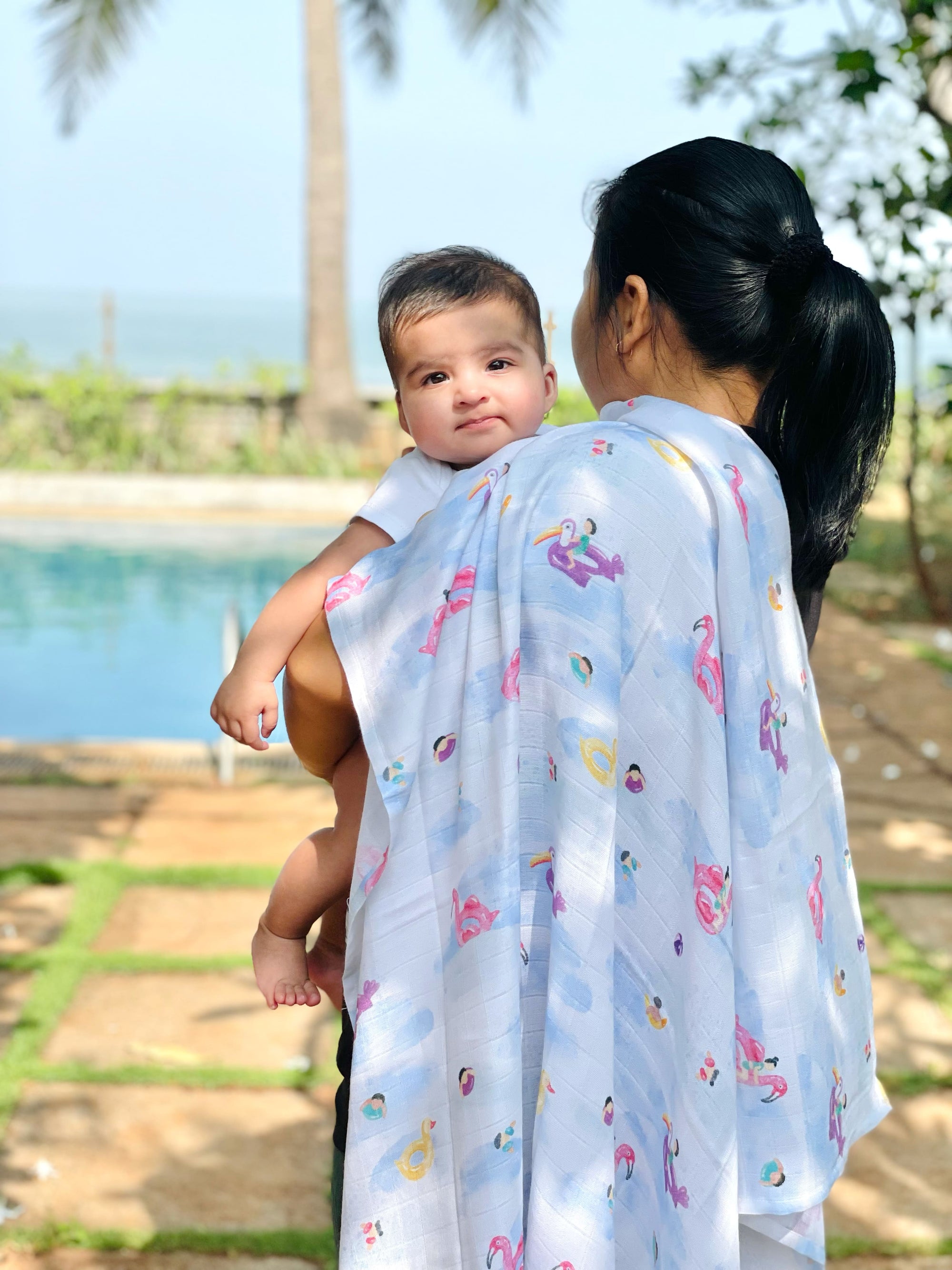 Boy Organic Bamboo Muslin Swaddles, 0-1 year-Pool Floaties-Blue