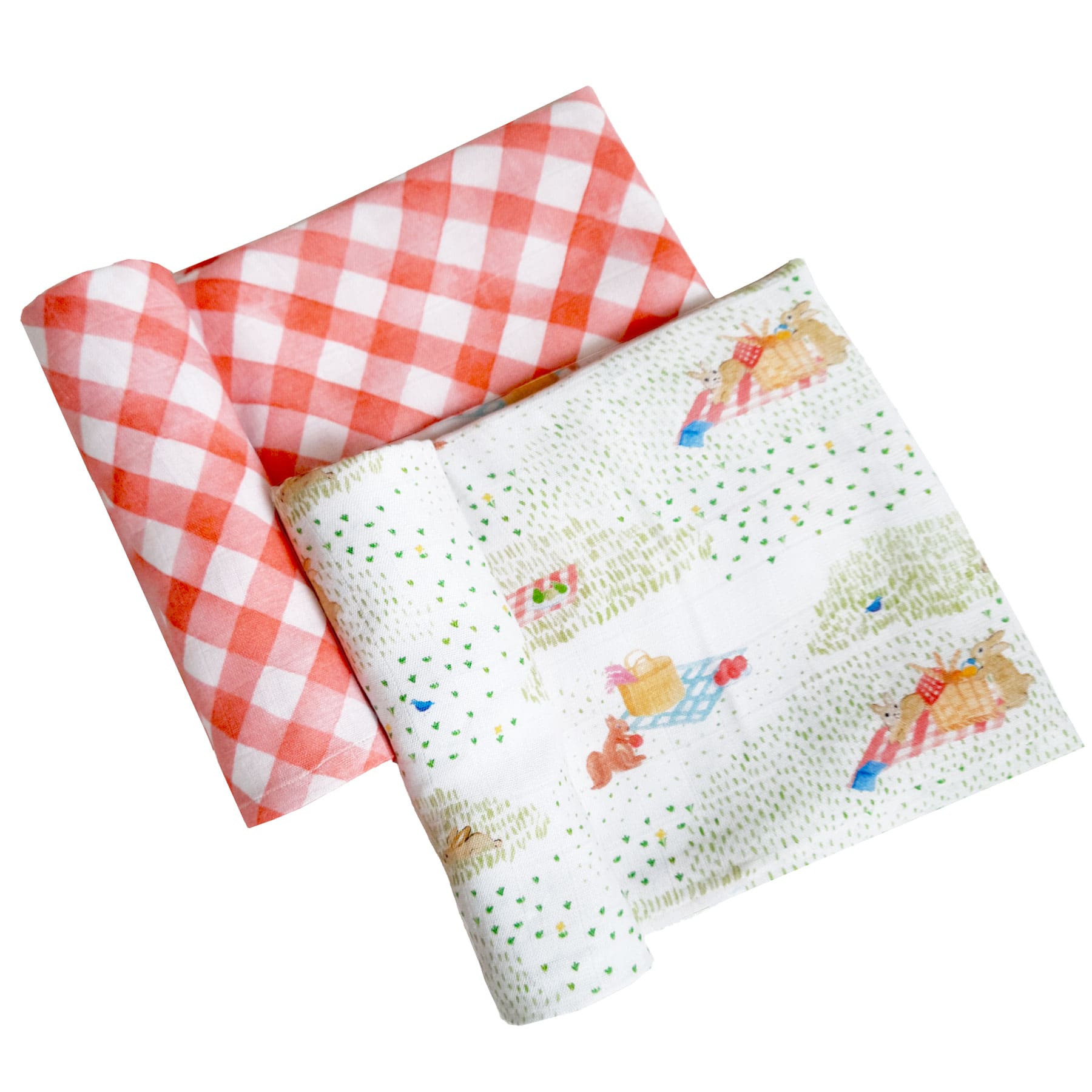 Unisex Organic Bamboo Muslin Swaddles, 0-1 year-Picnic Party & Gingham Checks-Red