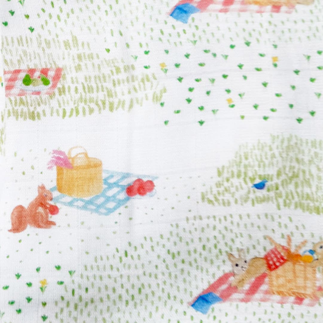 Unisex Organic Bamboo Muslin Swaddles, 0-1 year-Picnic Party & Gingham Checks-Red