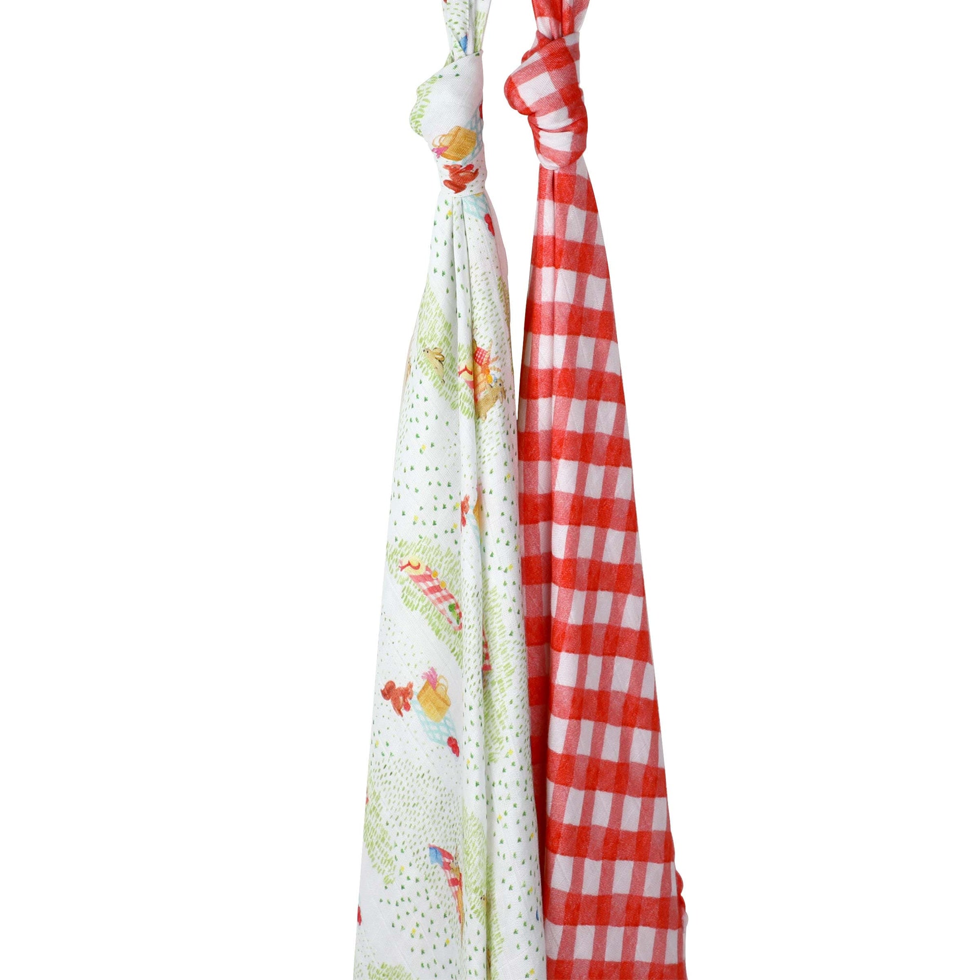 Unisex Organic Bamboo Muslin Swaddles, 0-1 year-Picnic Party & Gingham Checks-Red