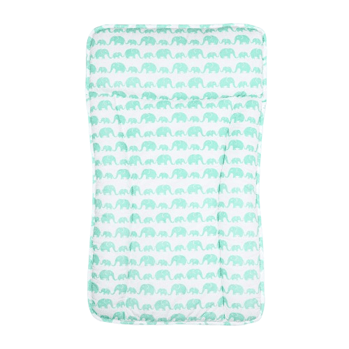Fitted sheet with teal elephant pattern on a white background