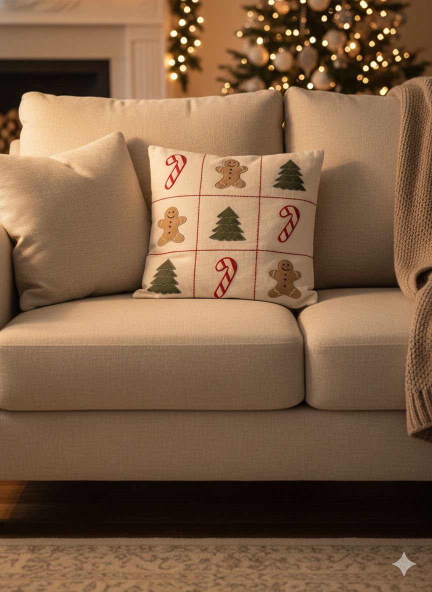 Unisex Cotton Linen Throw Cushion - Tic Tac Toe (Cushion Cover With Filler) - White