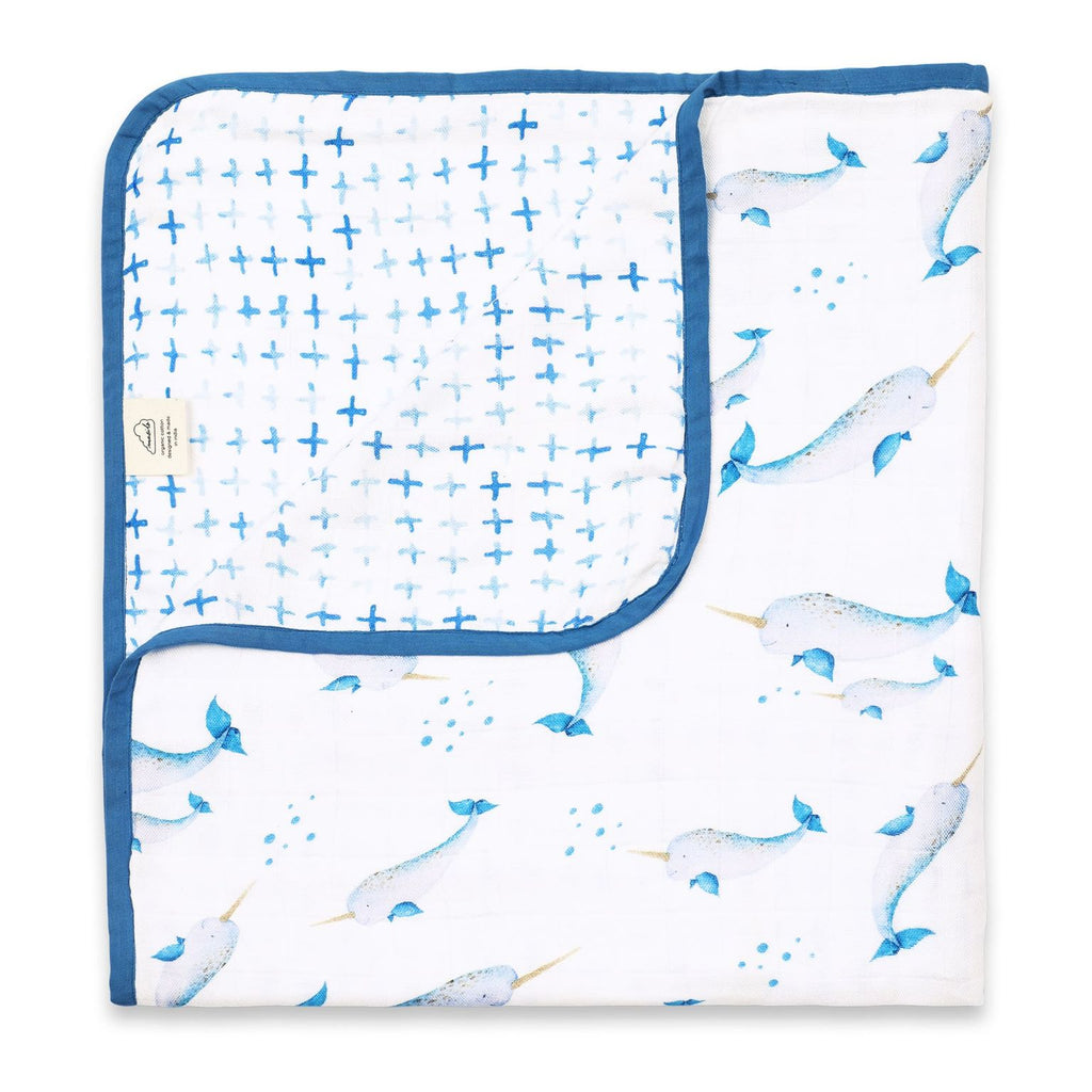 Boy Bamboo Muslin Mini Cot Bedding Set, 0-2 years Believe in Narwhals-Blue