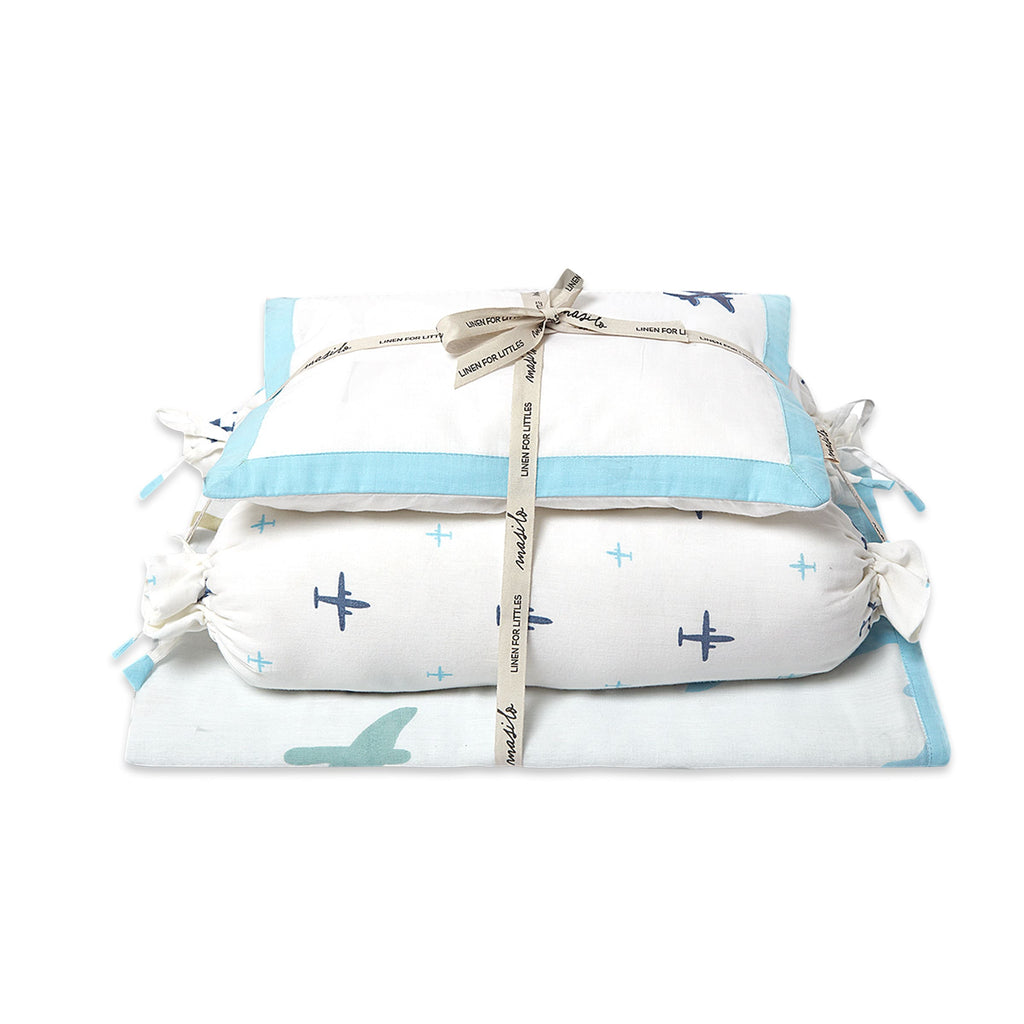 Boy Organic Cotton Mini Cot Bedding Set, 0-2 years Dream Wings-Blue