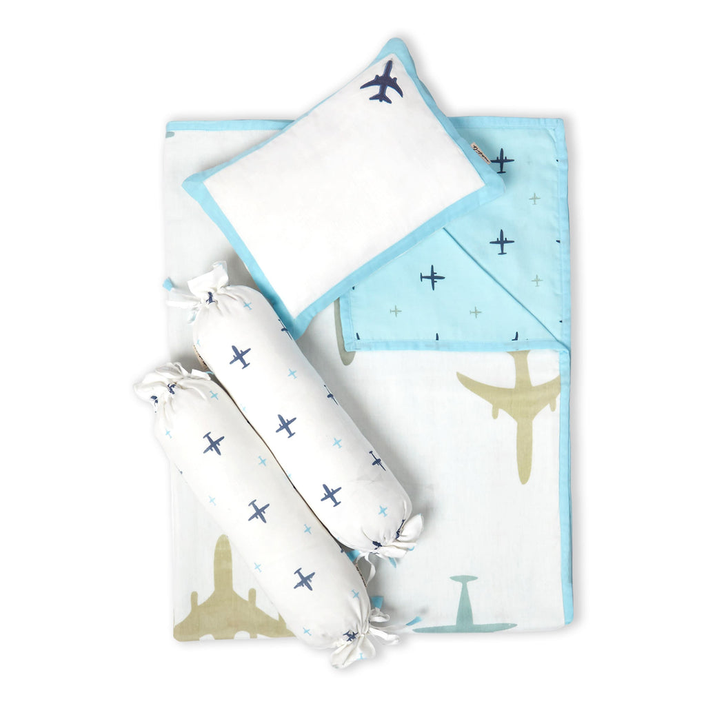 Boy Organic Cotton Mini Cot Bedding Set, 0-2 years Dream Wings-Blue