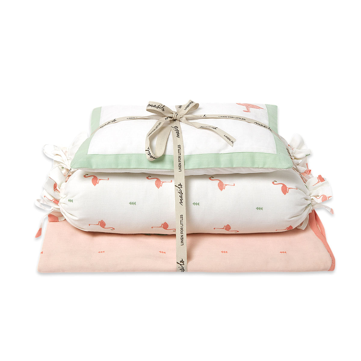 Girl Organic Cotton Mini Cot Bedding Set, 0-2 years  Hello Flamingo-Pink