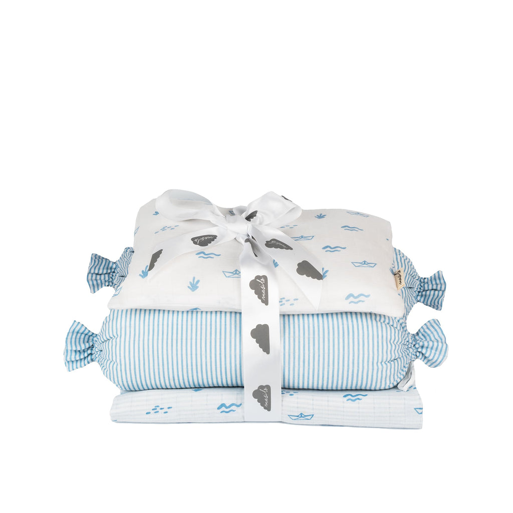 Boy Organic Cotton Mini Cot Bedding Set, 0-2 years Sea Breeze-Blue