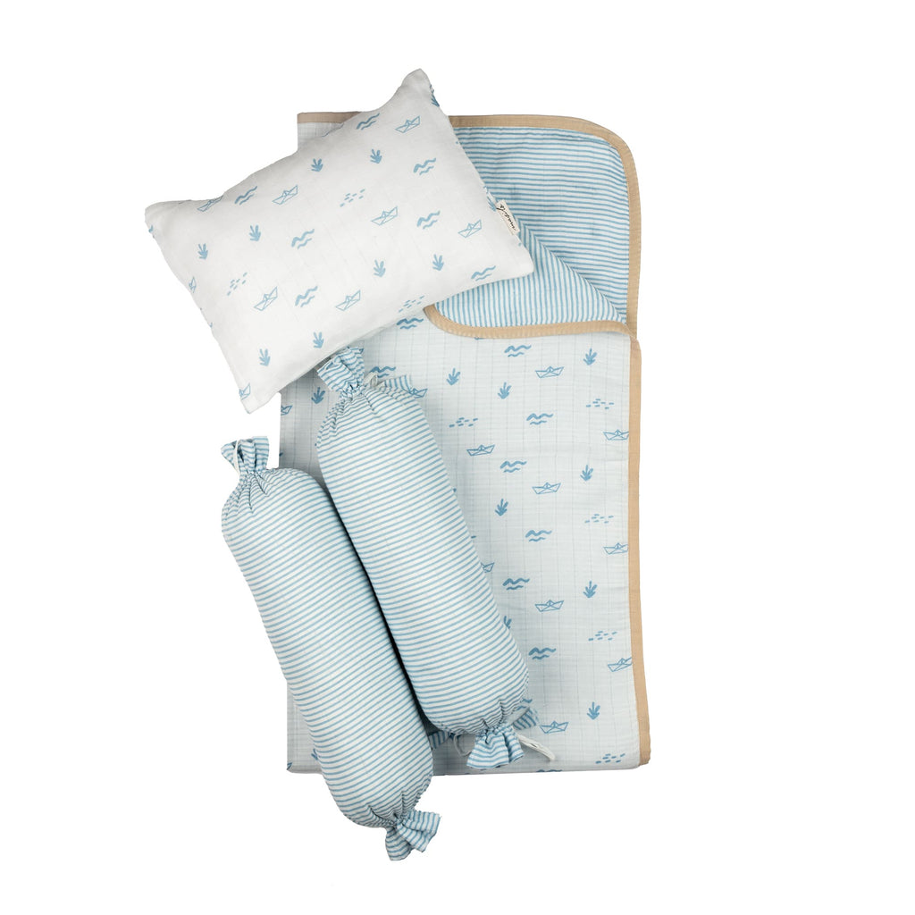 Boy Organic Cotton Mini Cot Bedding Set, 0-2 years Sea Breeze-Blue