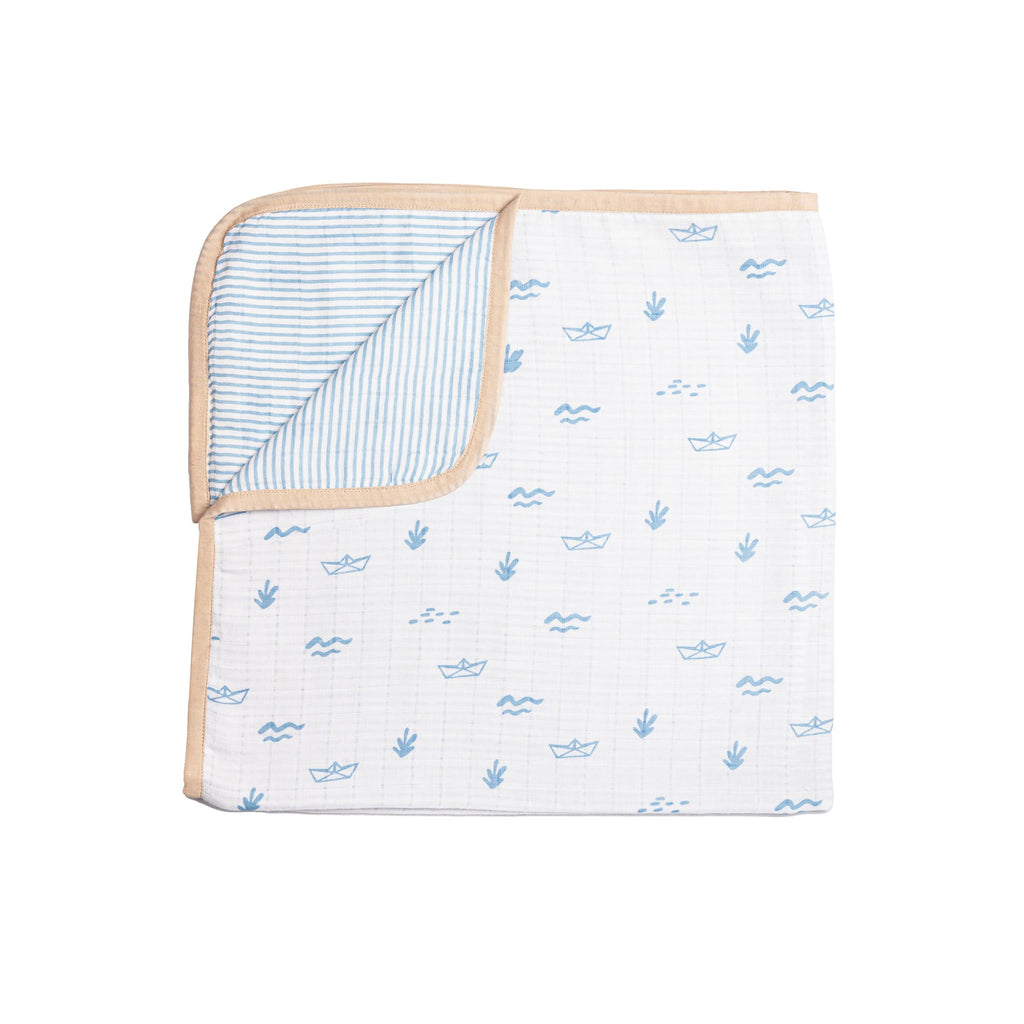 Boy Organic Cotton Mini Cot Bedding Set, 0-2 years Sea Breeze-Blue