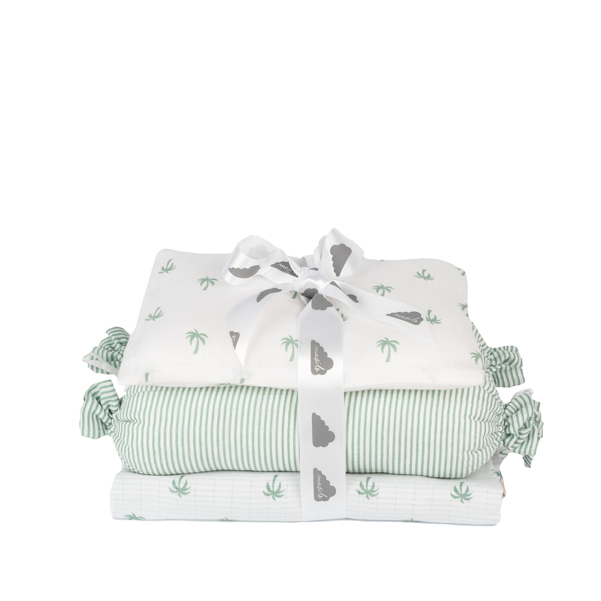 Unisex Organic Muslin Cotton Mini Cot Bedding Set, 0-2years Palm Paradise-Green