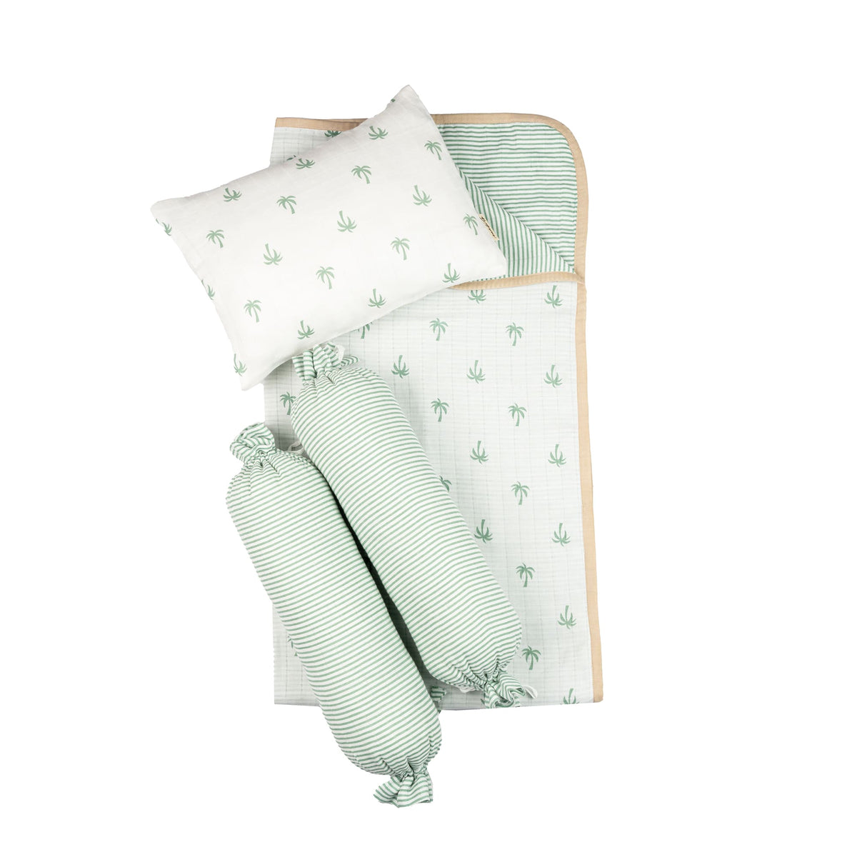 Unisex Organic Muslin Cotton Mini Cot Bedding Set, 0-2years Palm Paradise-Green