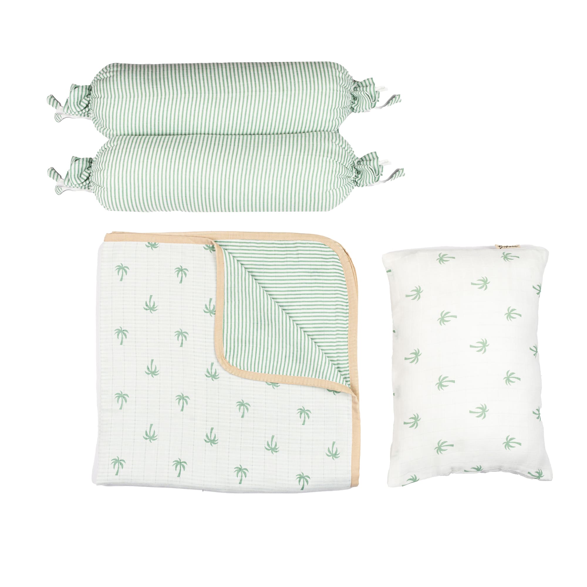 Unisex Organic Muslin Cotton Mini Cot Bedding Set, 0-2years Palm Paradise-Green