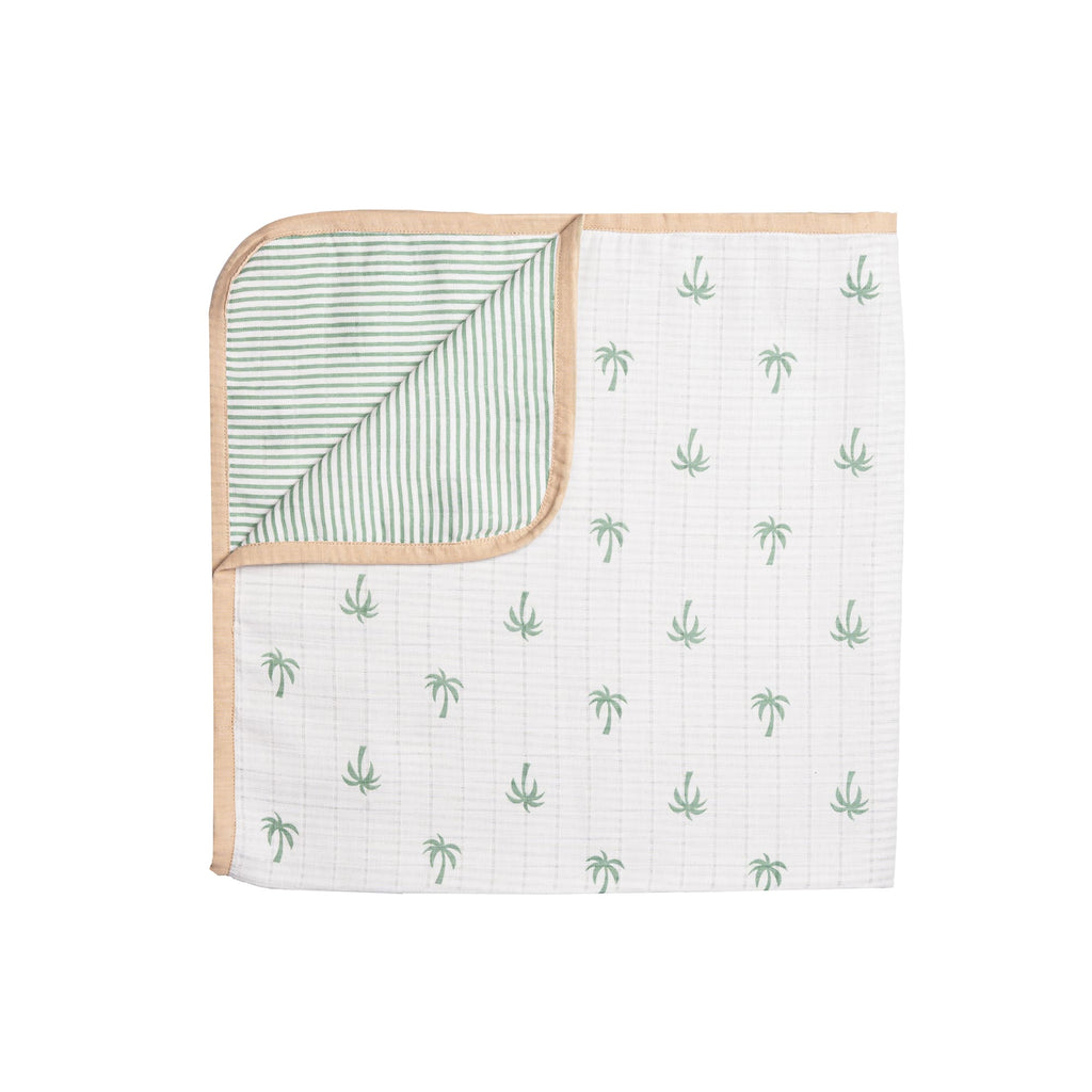 Unisex Organic Muslin Cotton Mini Cot Bedding Set, 0-2years Palm Paradise-Green