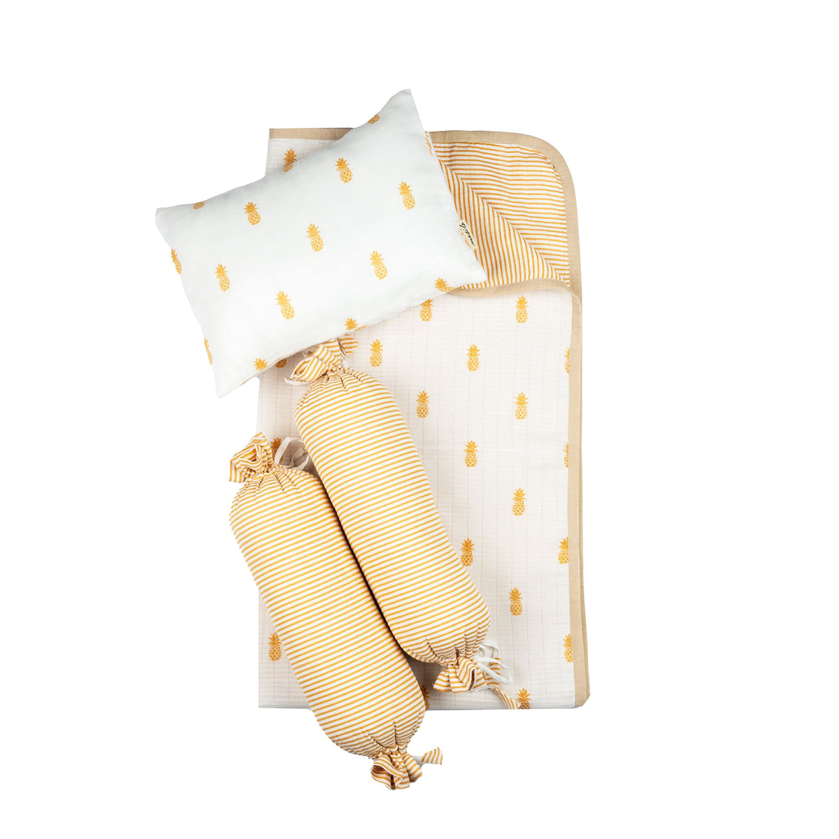 Unisex Organic Muslin Cotton Mini Cot Bedding Set, 0-2 years Pineapple Bliss-Yellow