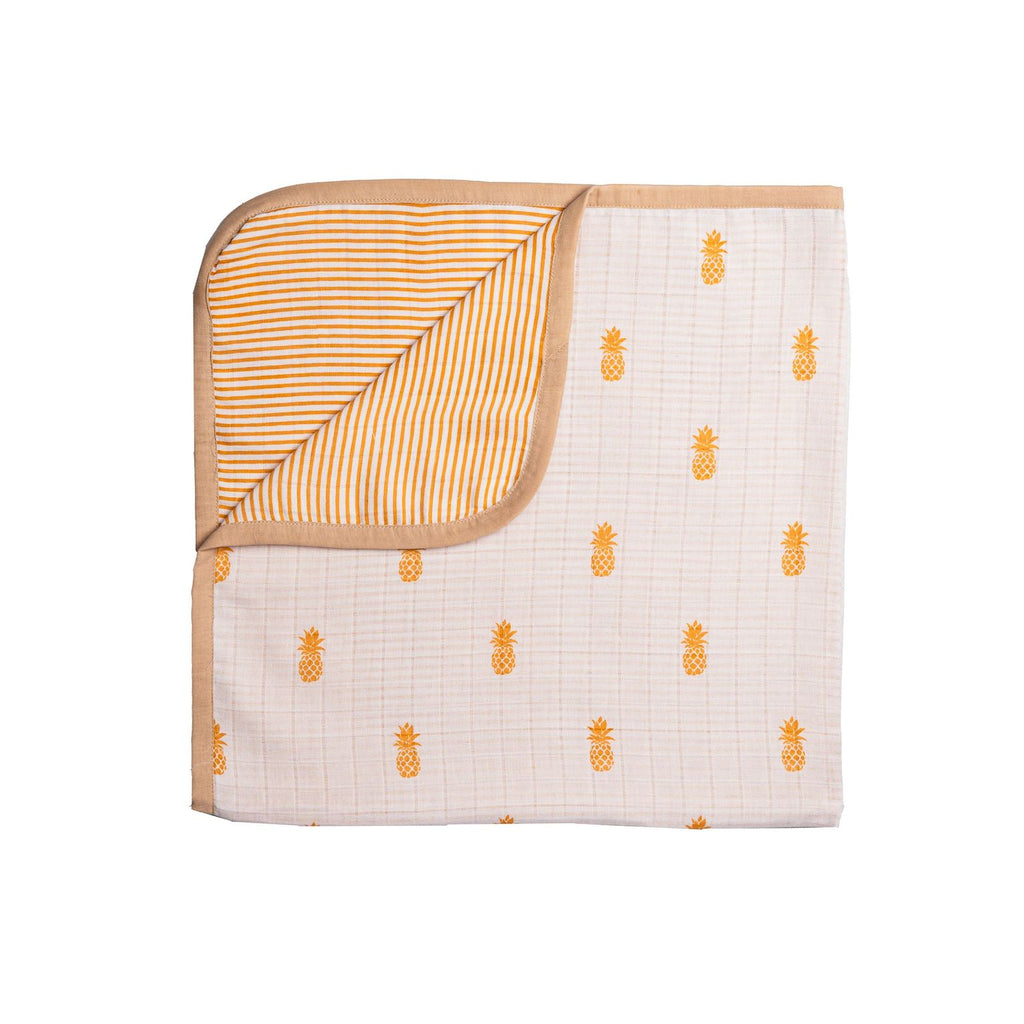 Unisex Organic Muslin Cotton Mini Cot Bedding Set, 0-2 years Pineapple Bliss-Yellow
