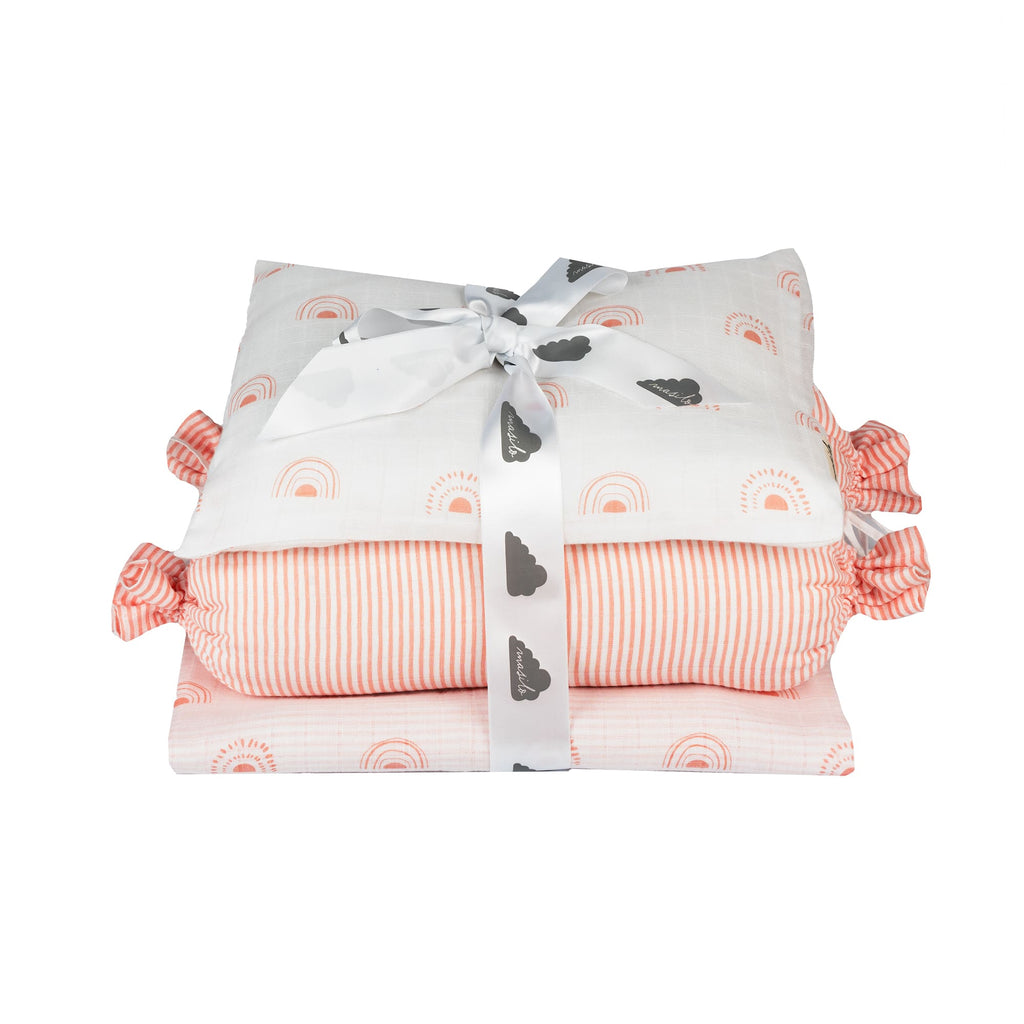 Girl Organic Muslin Cotton Mini Cot Bedding Set, 0-2 years Over the Rainbow-Pink
