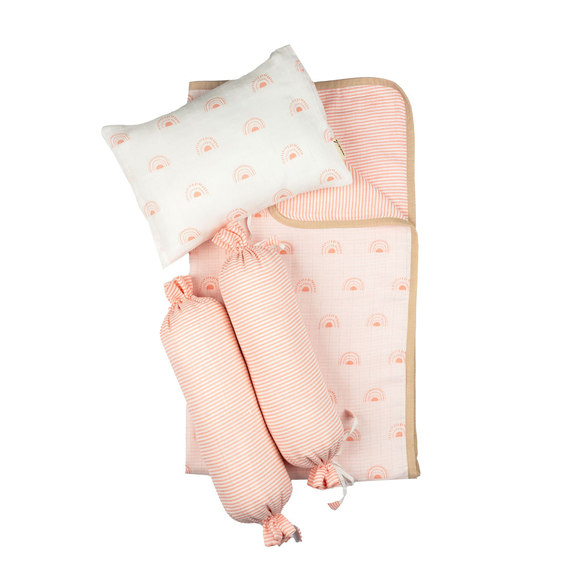 Girl Organic Muslin Cotton Mini Cot Bedding Set, 0-2 years Over the Rainbow-Pink