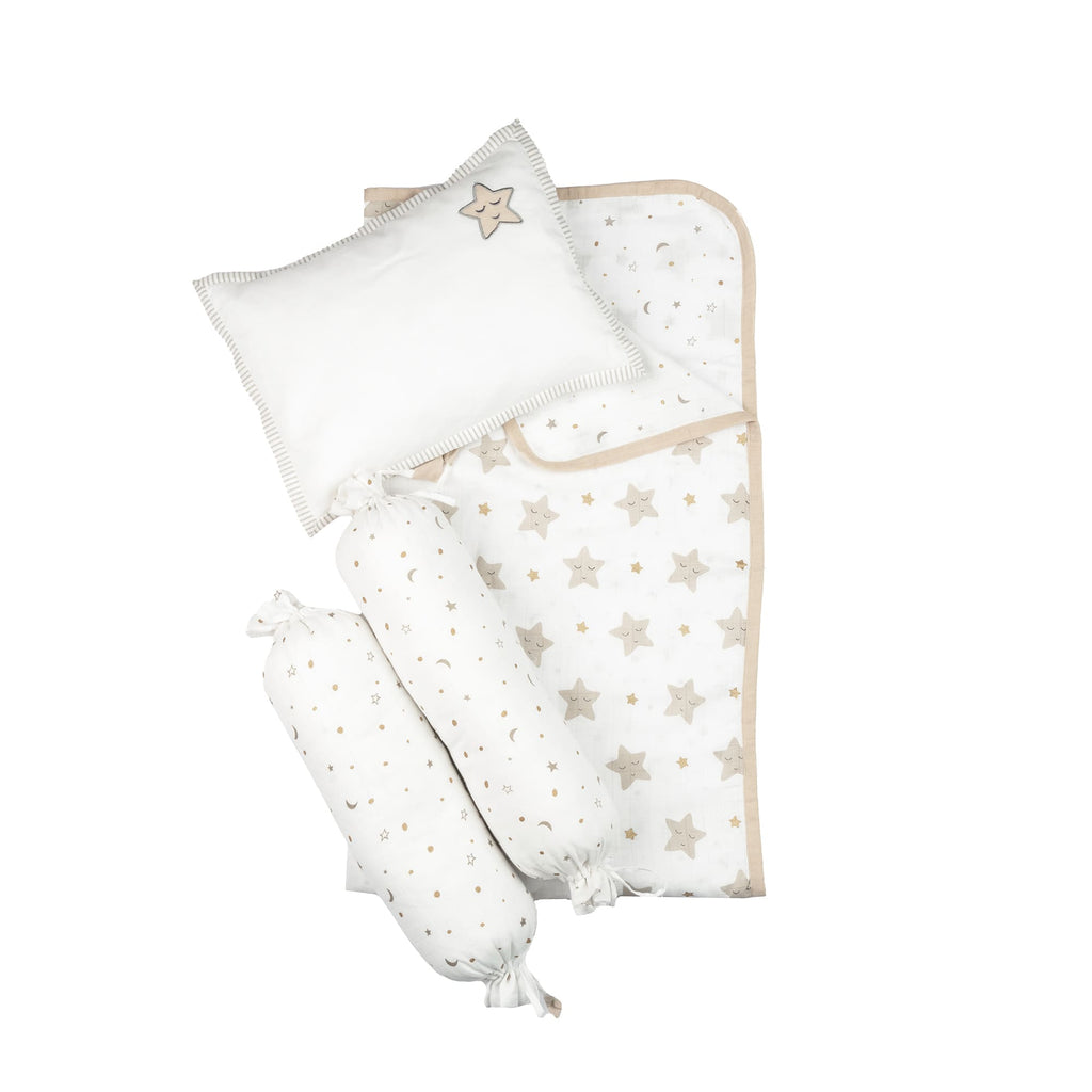 Unisex Organic Muslin Mini Cot Bedding Set, 0-2 years Sleepy Star (Metallic)-Grey