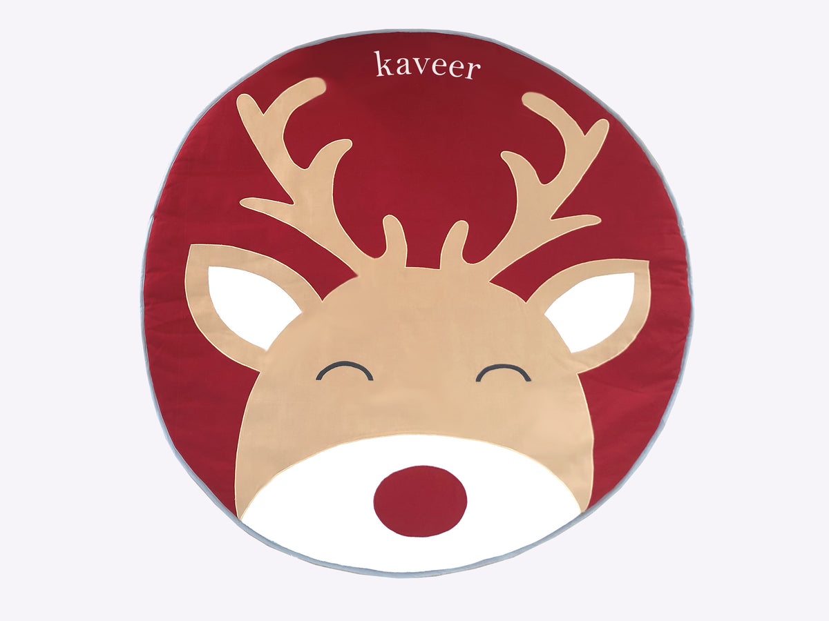Unisex Cotton top layer, Quilted Playmat Reindeer - Red