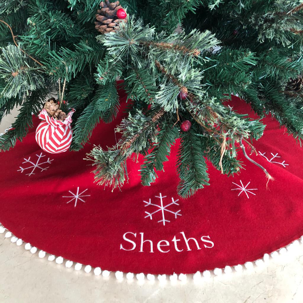 Unisex Cotton Christmas Tree Skirt - Red