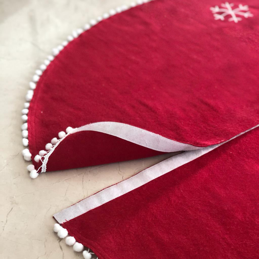 Unisex Cotton Christmas Tree Skirt - Red