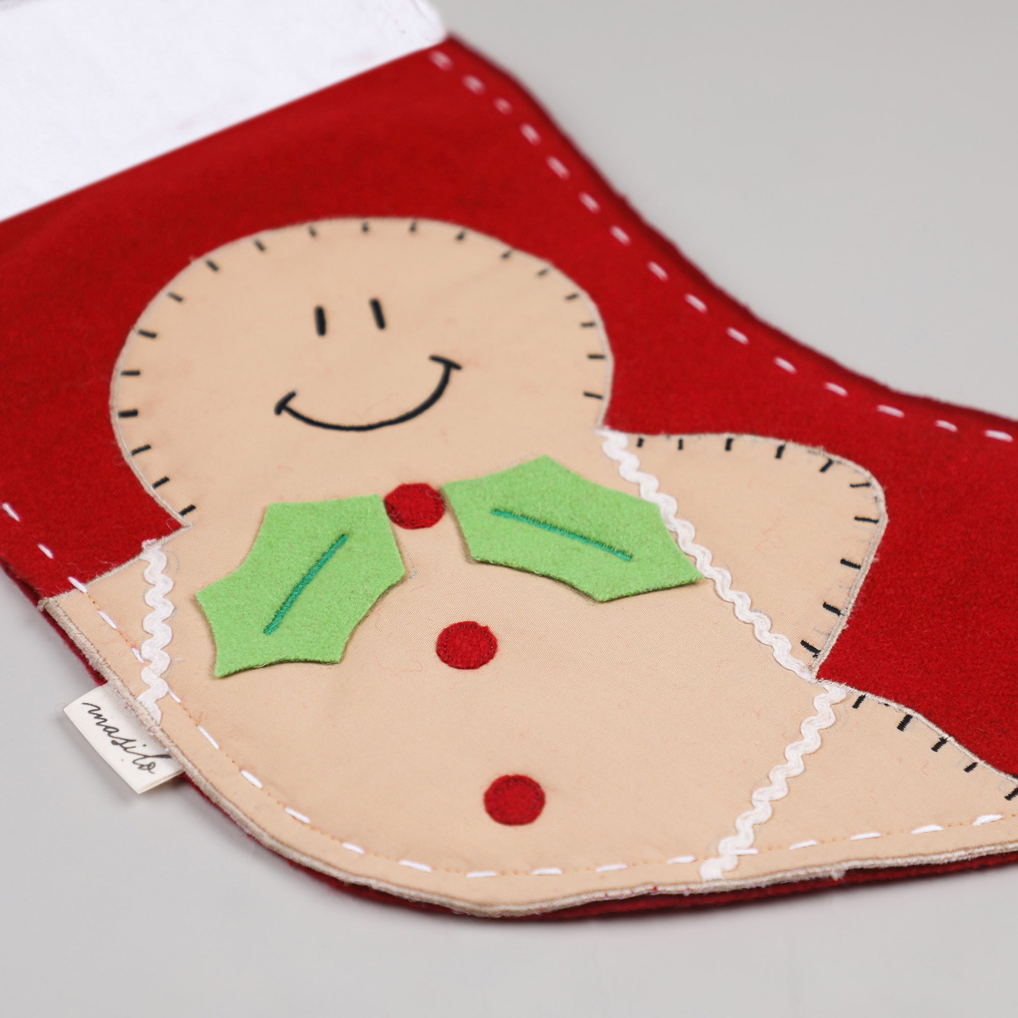 Unisex Cotton/wool mix adorable handmade Christmas Stocking – Gingerbread Man-Red