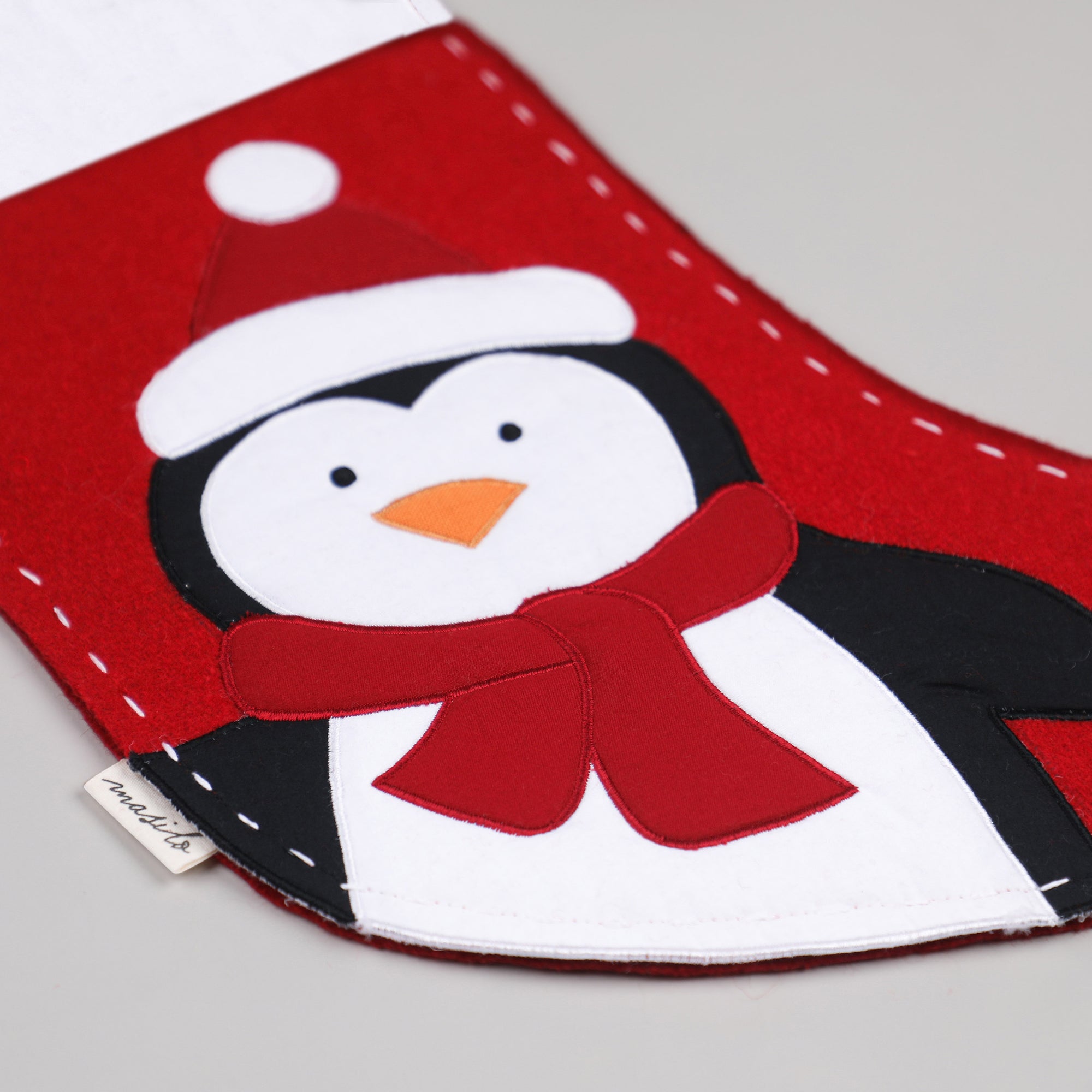 Unisex Cotton/wool mix adorable handmade Christmas Stocking – Penguin - Red