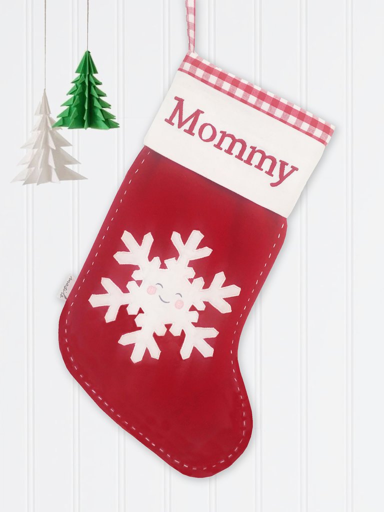 Unisex Cotton/wool mix adorable handmade Christmas Stocking – Happy Snowflake-Red