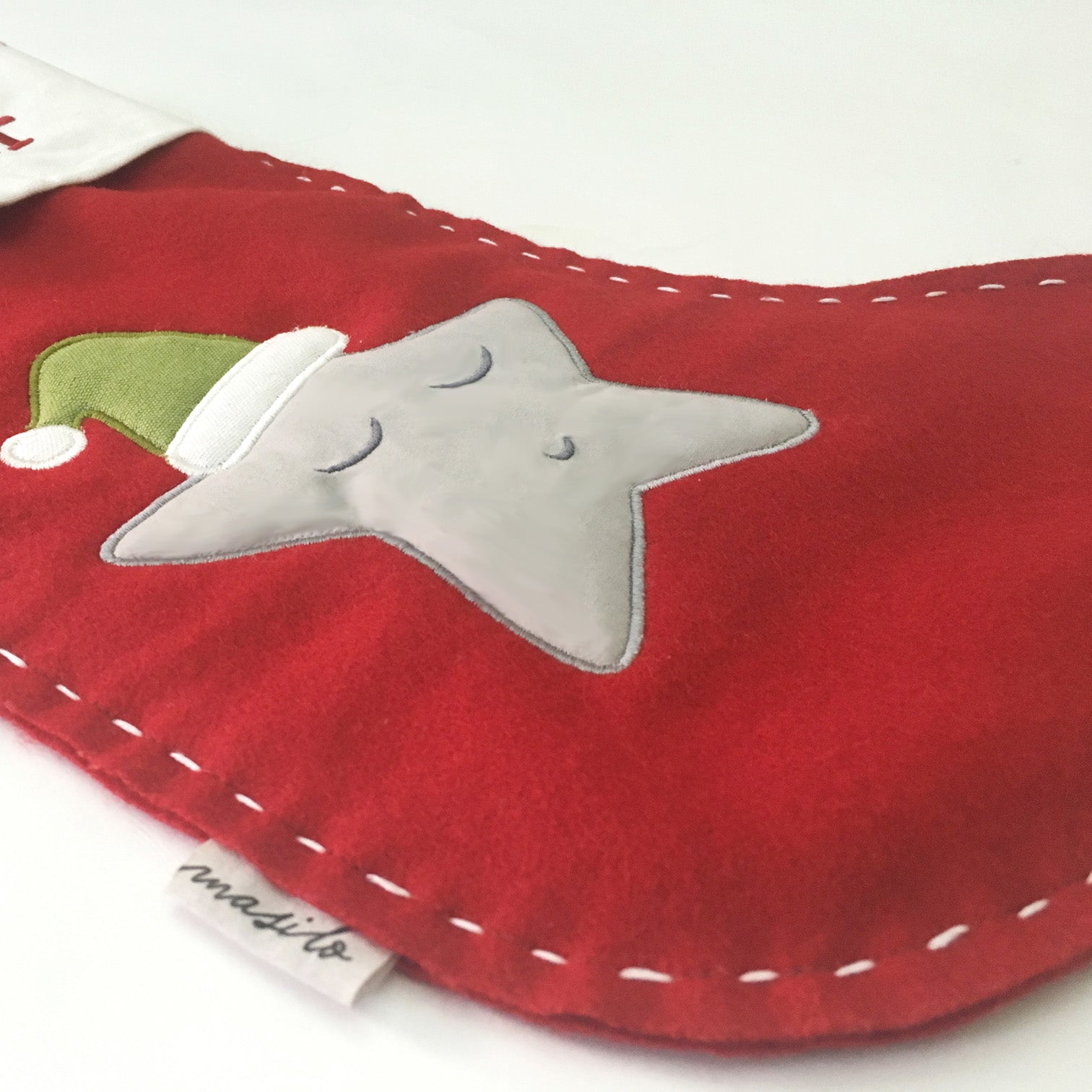 Unisex Cotton/wool mix adorable handmade Christmas Stocking – Santa's Little Star-Red