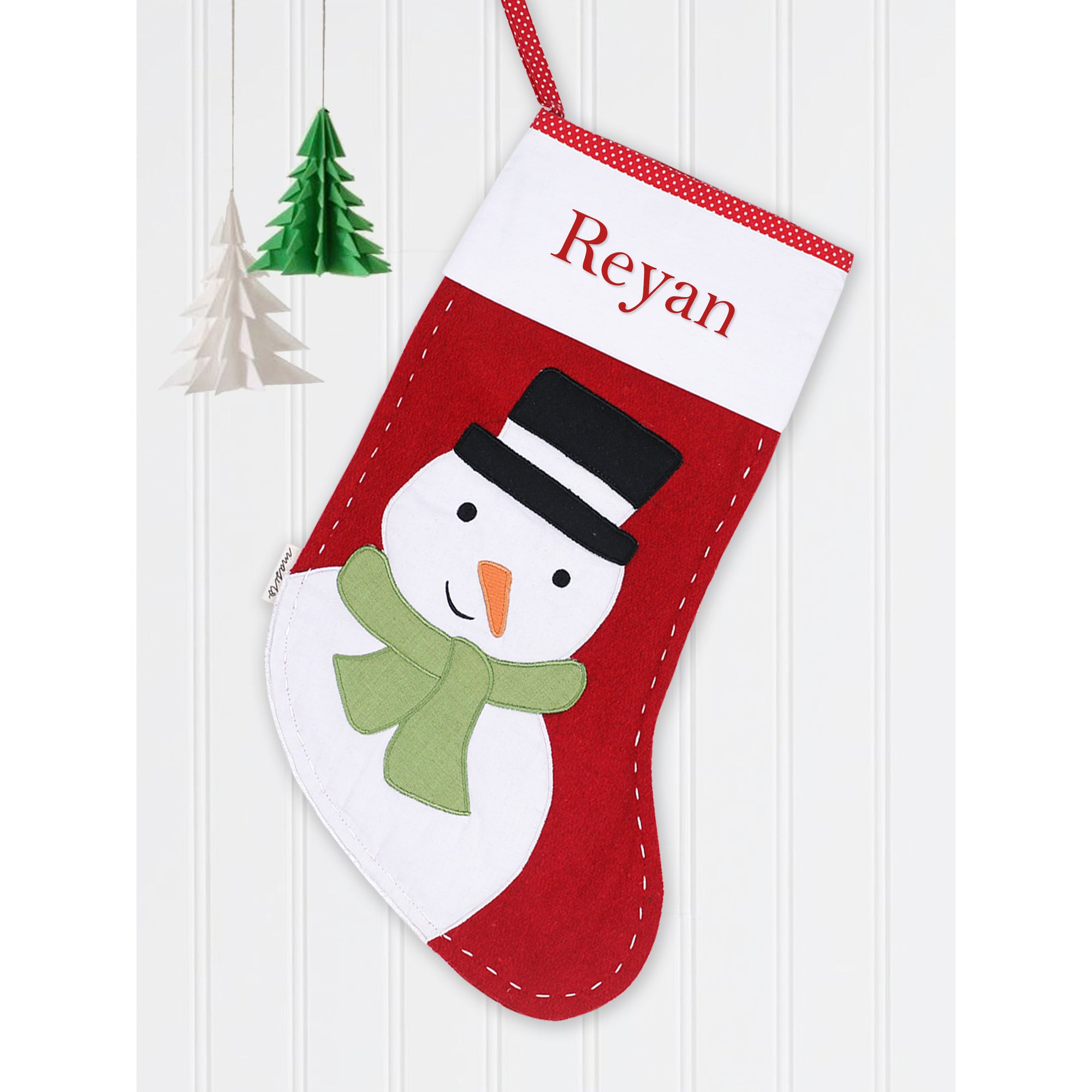 Unisex Cotton/wool mix adorable handmade Christmas Stocking – Top Hat Snowman-Red