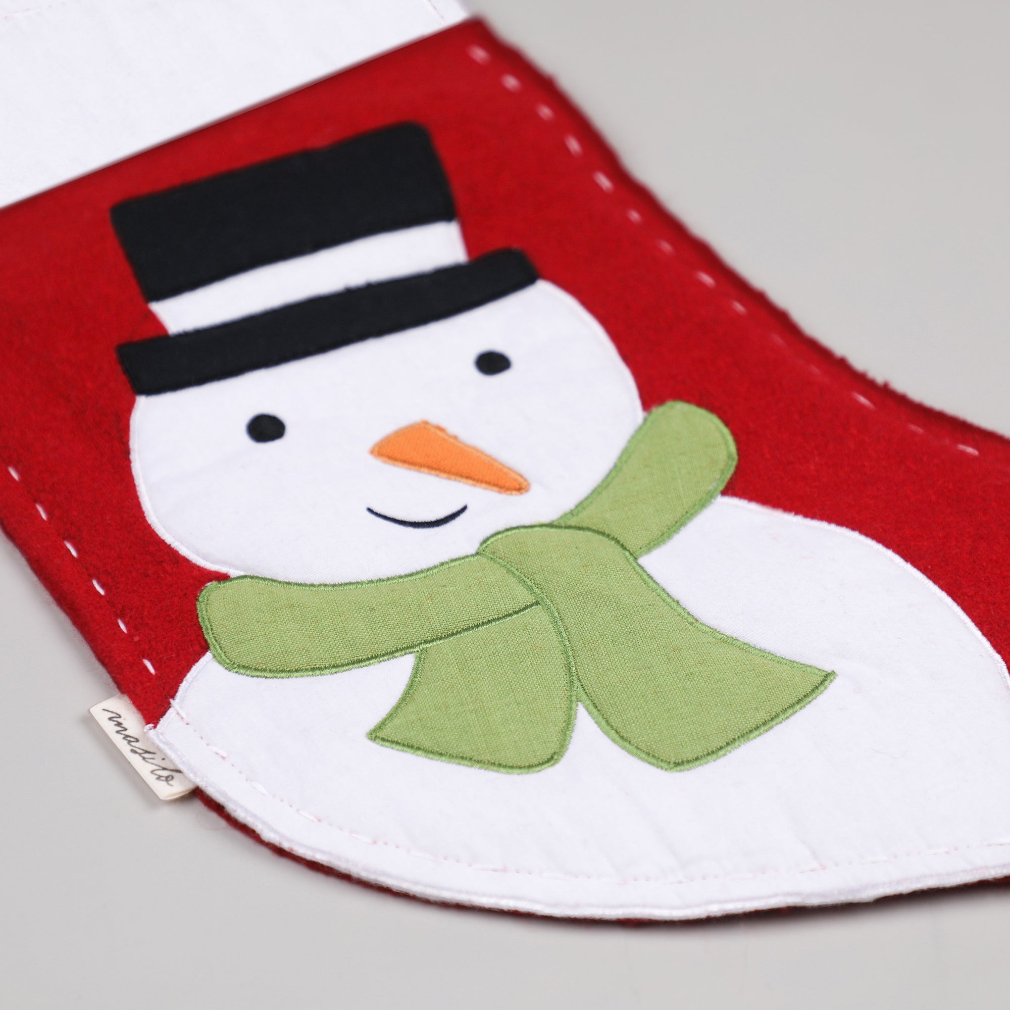 Unisex Cotton/wool mix adorable handmade Christmas Stocking – Top Hat Snowman-Red