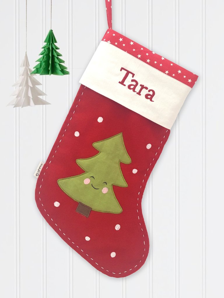 Unisex Cotton/wool mix adorable handmade Christmas Stocking – Cheeky Tree-Red