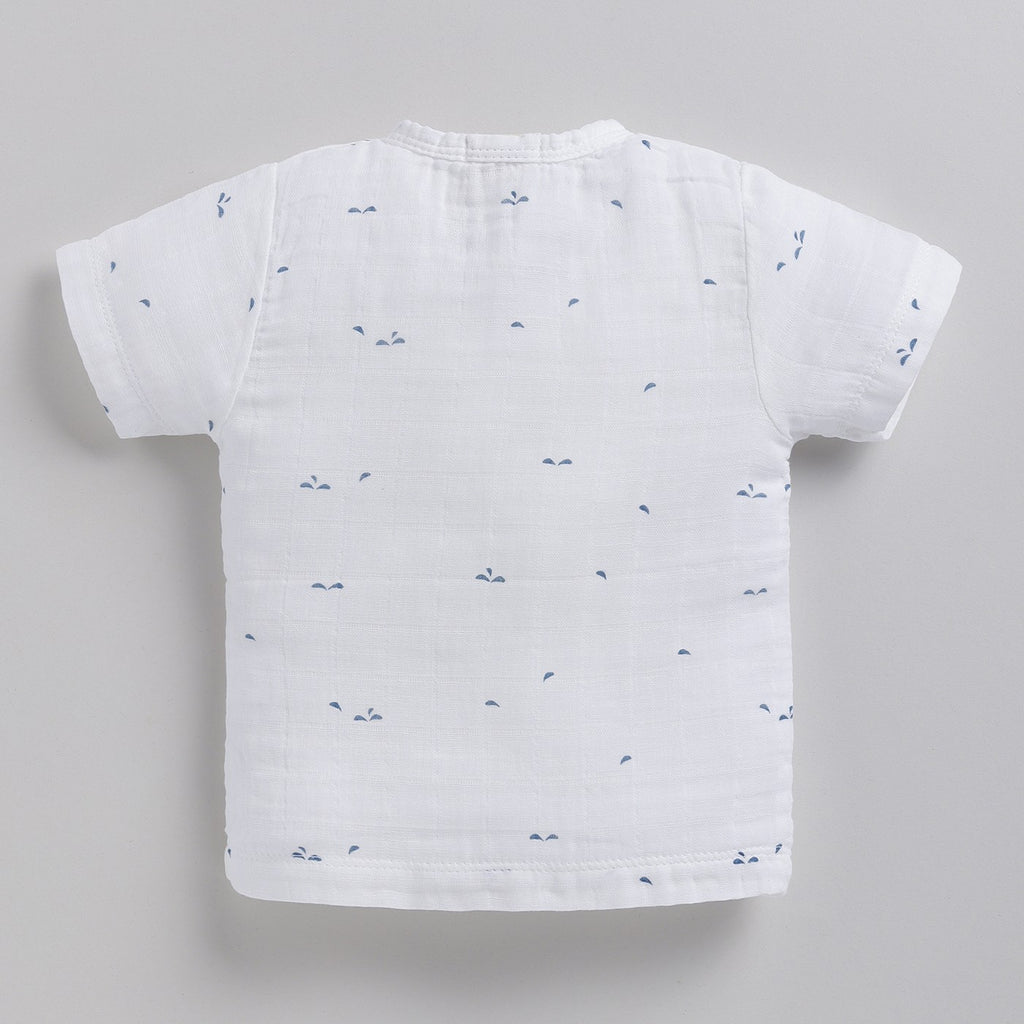 Half Sleeve Organic Muslin Blue Dot Print Jhabla Top-Blue Dot