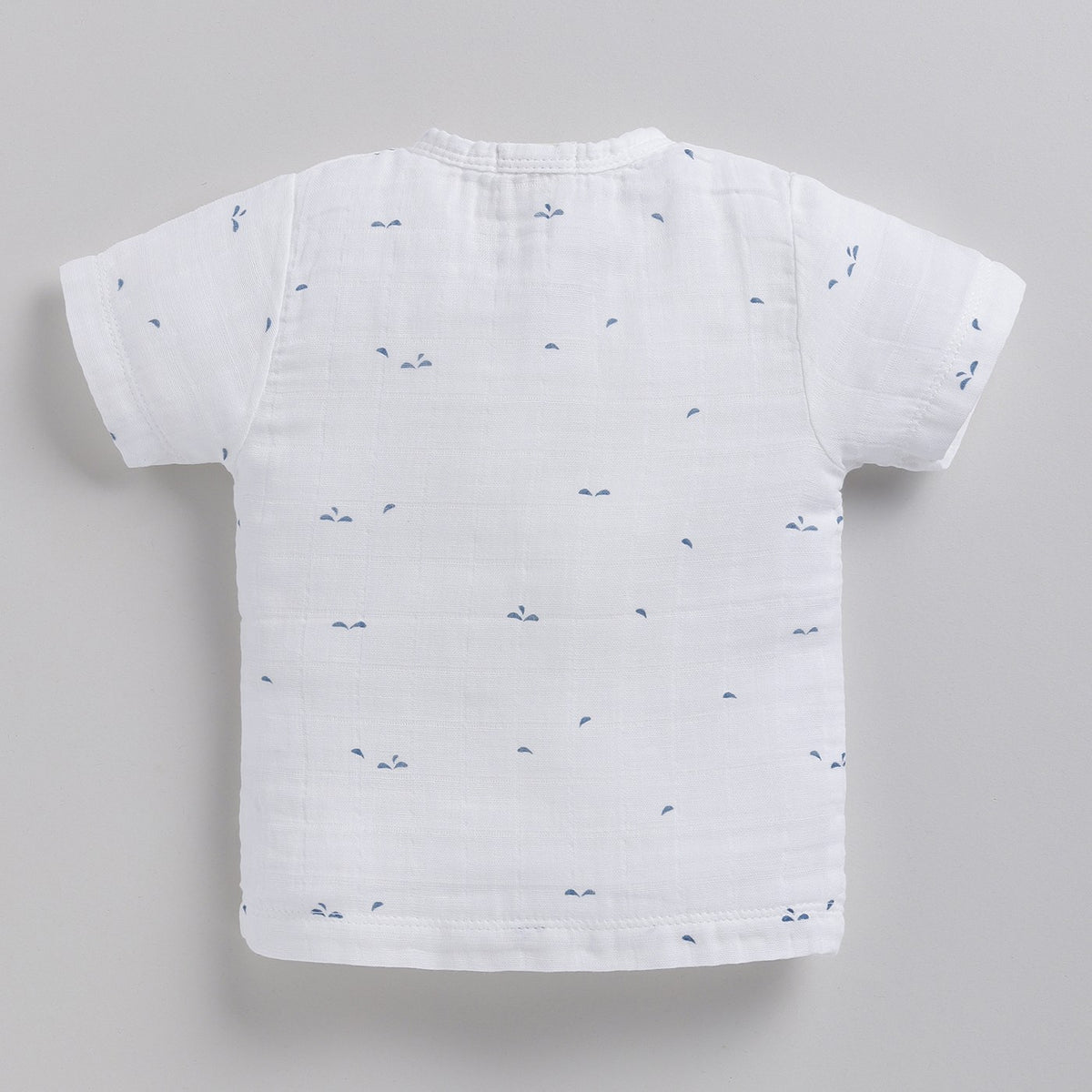 Half Sleeve Organic Muslin Blue Dot Print Jhabla Top-Blue Dot