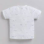 Half Sleeve Organic Muslin Blue Dot Print Jhabla Top-Blue Dot