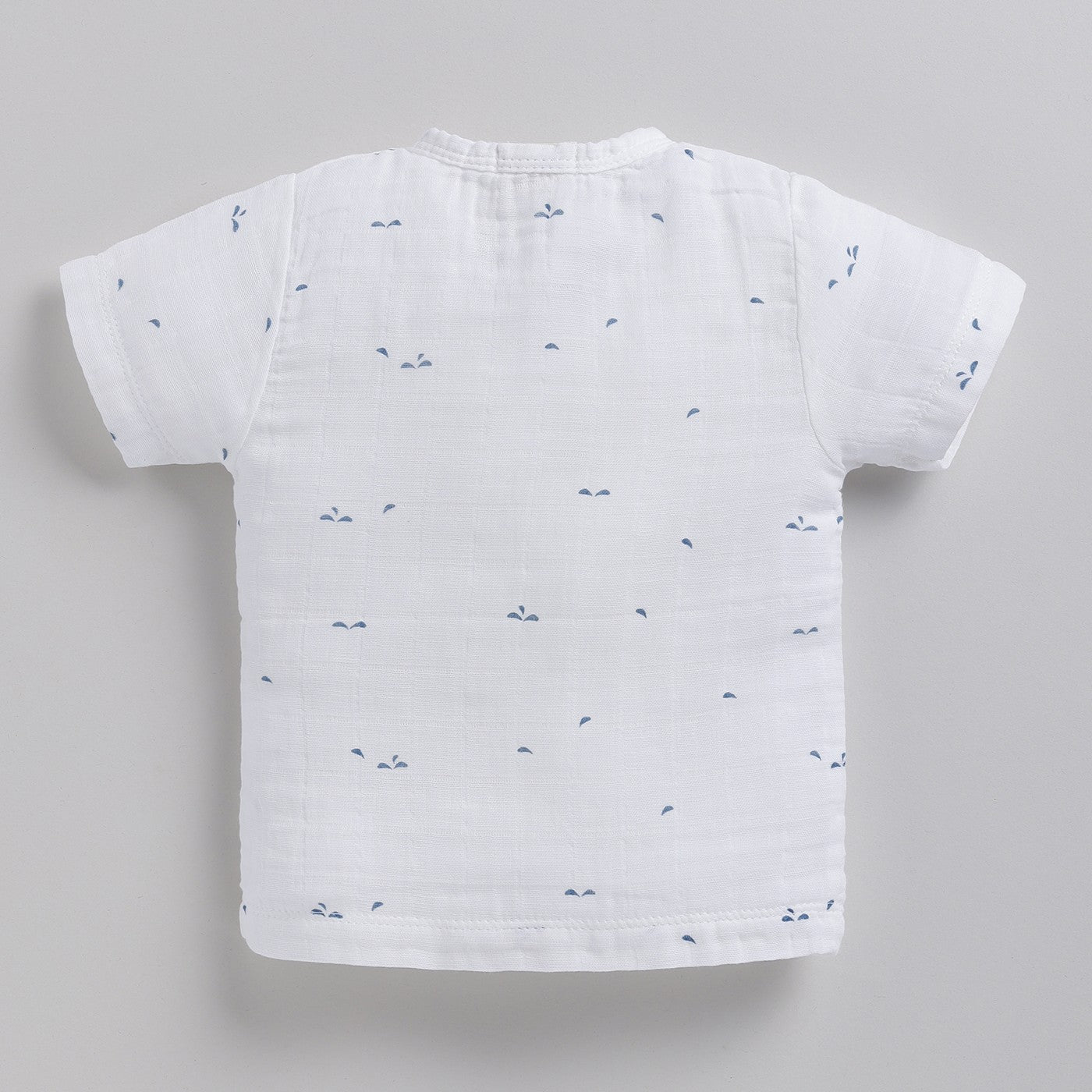 Half Sleeve Organic Muslin Blue Dot Print Jhabla Top-Blue Dot