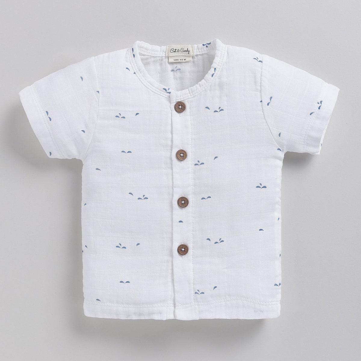 Half Sleeve Organic Muslin Blue Dot Print Jhabla Top-Blue Dot