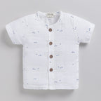 Half Sleeve Organic Muslin Blue Dot Print Jhabla Top-Blue Dot