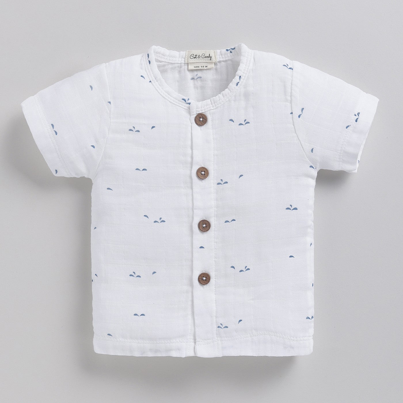 Half Sleeve Organic Muslin Blue Dot Print Jhabla Top-Blue Dot