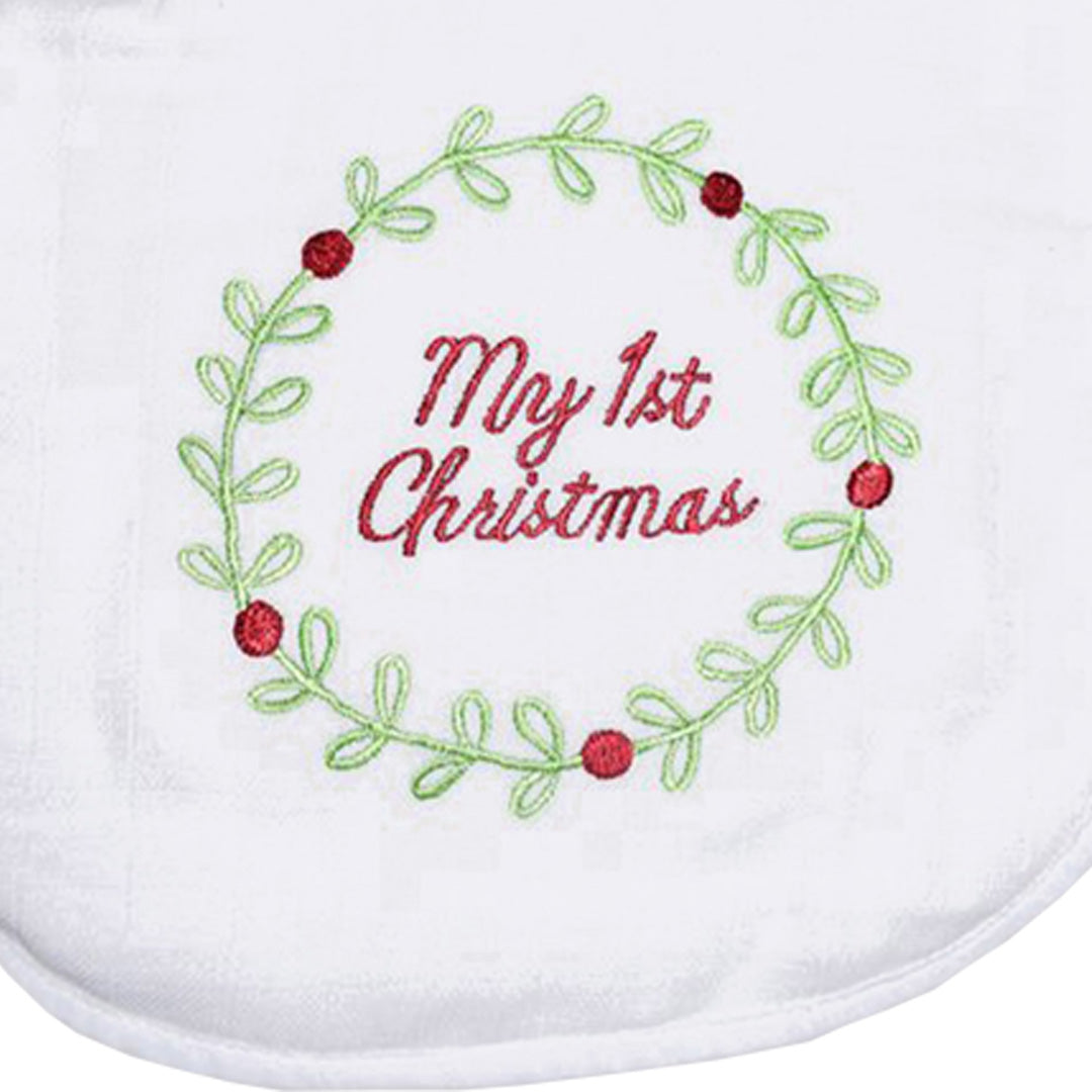 Unisex 100% Cotton handmade Festive Bibs - My 1st Christmas - White
